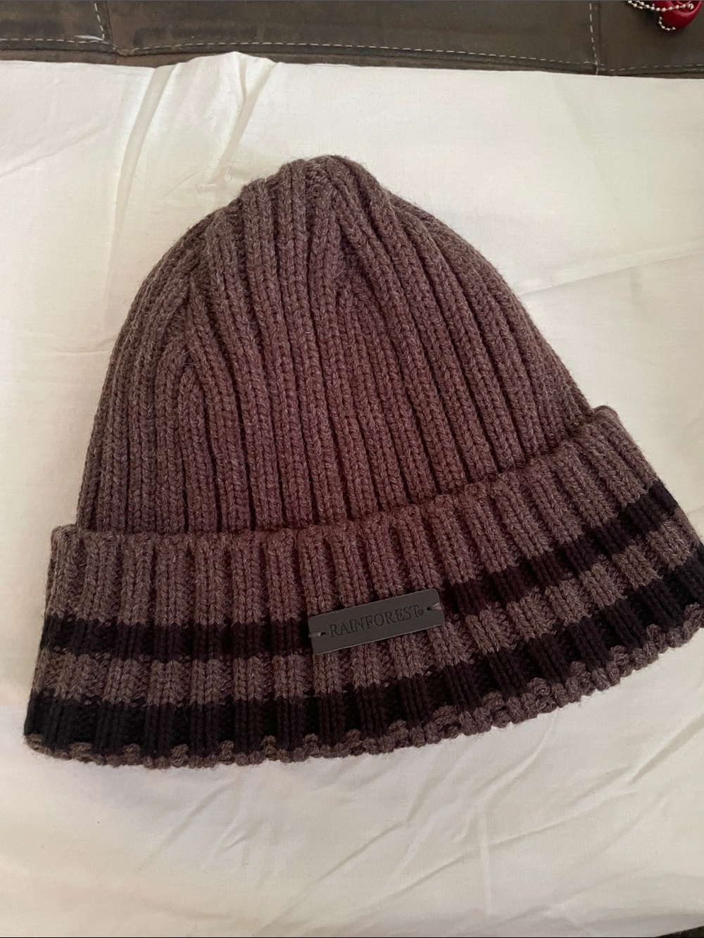 Rainforest Striped Brown & Black Fleece-Lined Beanie Like New
